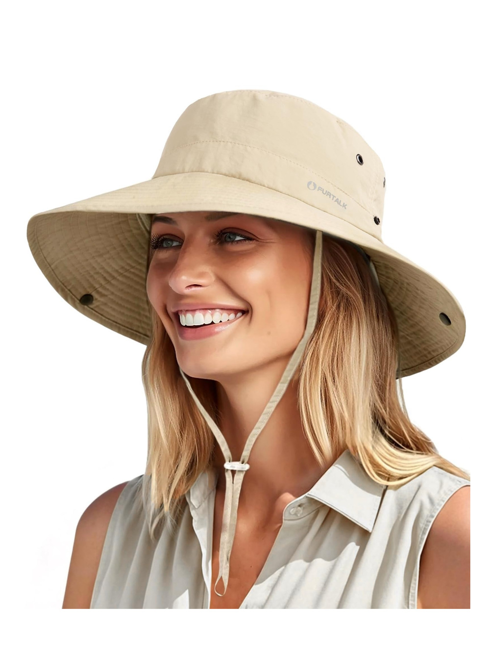 Sun Hats for Women Ponytail Wide Brim Summer Packable | Light Khaki | Size OS